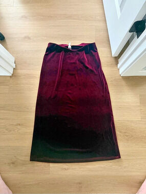 High Waisted Velvet Midi Work Skirt
